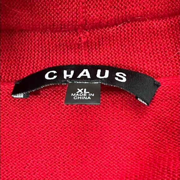 Chaus Red Womams XL Open Cardigan With Faux Fur Collar - Picture 4 of 8